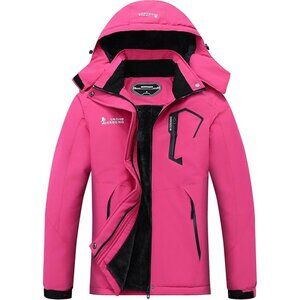 Women's Rose Red Waterproof Ski Jacket Warm Winter Snow Hooded Coat Shell